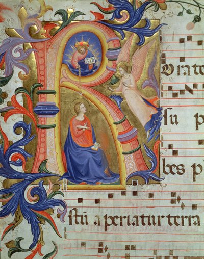 The Annunciation depicted in an historiated initial 